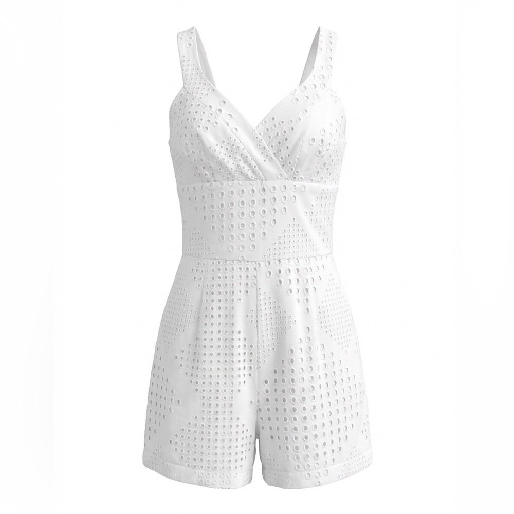 Trina Turk Tahlia White Eyelet Romper Sleeveless V Neck Resort Sz 2